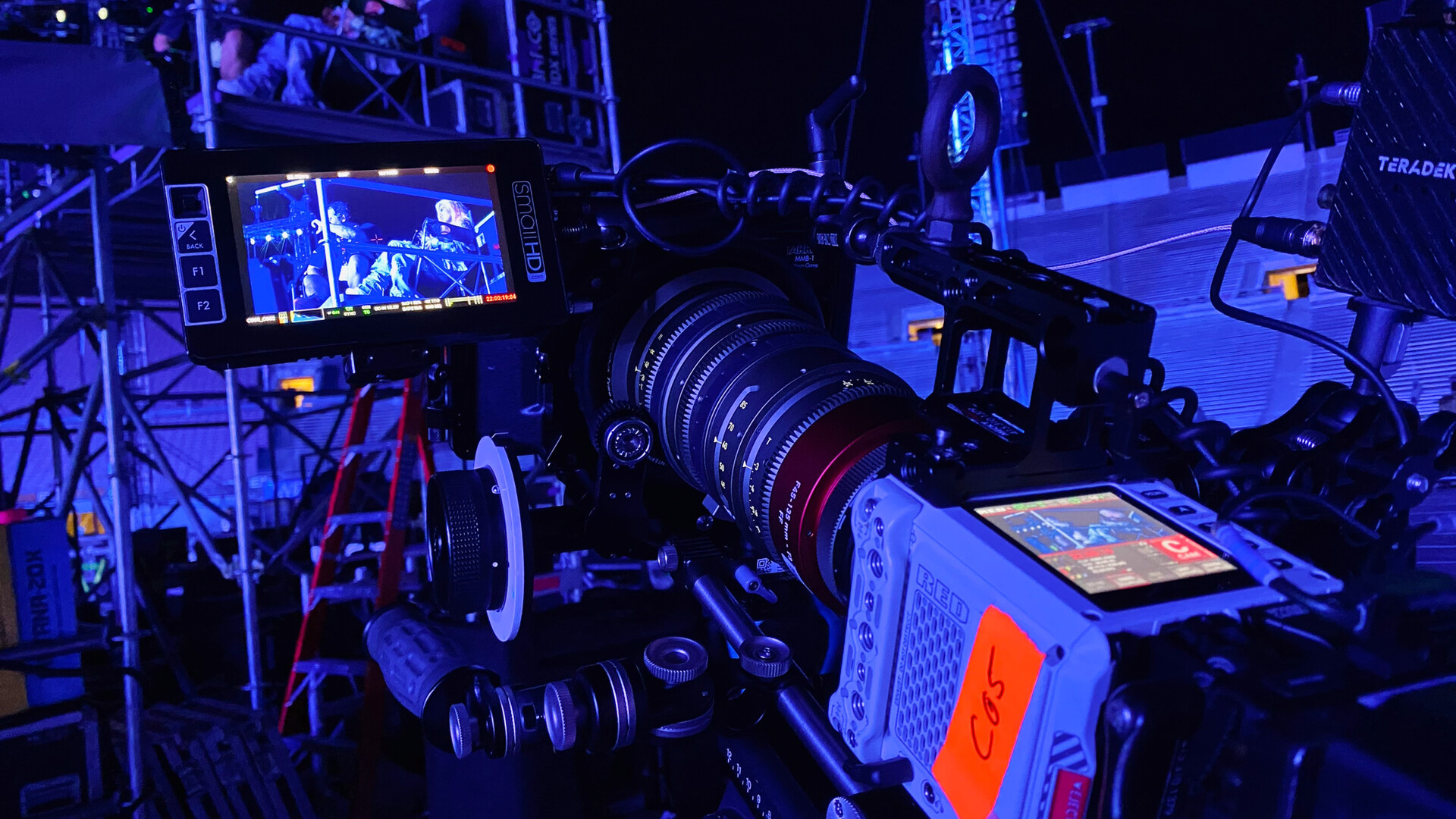 RED KOMODO camera fully rigged for concert shooting